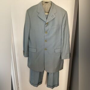 3 Piece Suit: Light Blue with Gold Buttons (Blazer, Pants & Vest) 50 R